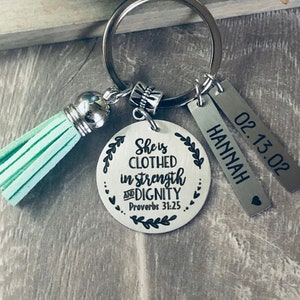 Proverbs 31 Gift Keychain Key Chain • wife gift • mom gift • mother Gift • Mother's Day Gift • She is Clothed with Strength and Dignity