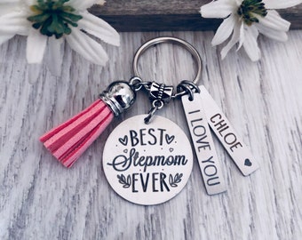 Stepmom Gift Keychain Key Chain • BEST STEPMOM EVER • #1 Stepmom • Stepmom Gift • Favorite Bonus Mom • Kids Names • Bonus Mom Gift