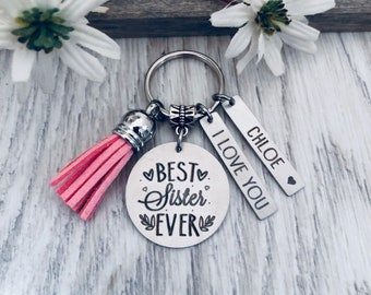 Sister Gift Keychain Key Chain - BEST SISTER EVER - #1 Sœur - Cadeau de soeur - Soeur Préférée - Noms d'enfants - Personnalisé