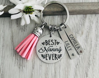 Nanny Gift Keychain Key Chain • BEST NANNY EVER • #1 Nanny • Nanny Gift • Kids Names • Personalized