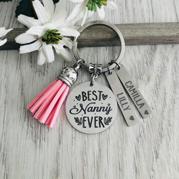 Nanny Gift Keychain Key Chain • BEST NANNY EVER • #1 Nanny • Nanny Gift • Kids Names • Personalized