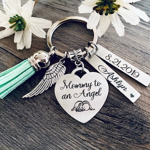 Miscarriage Gift • MOMMY TO an ANGEL • Grief gift • Mom Keychain • Loss of Child Gift • Always in My Heart • Never Forgotten • Too Beautiful