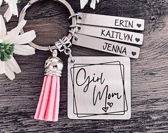 GIRL MOM SQUARE Keychain • Mom Gift • Mama Gift • Blessed Mom Gift • Mom of Girls • Mothers Day Gift • Momma Gift • Best Mom