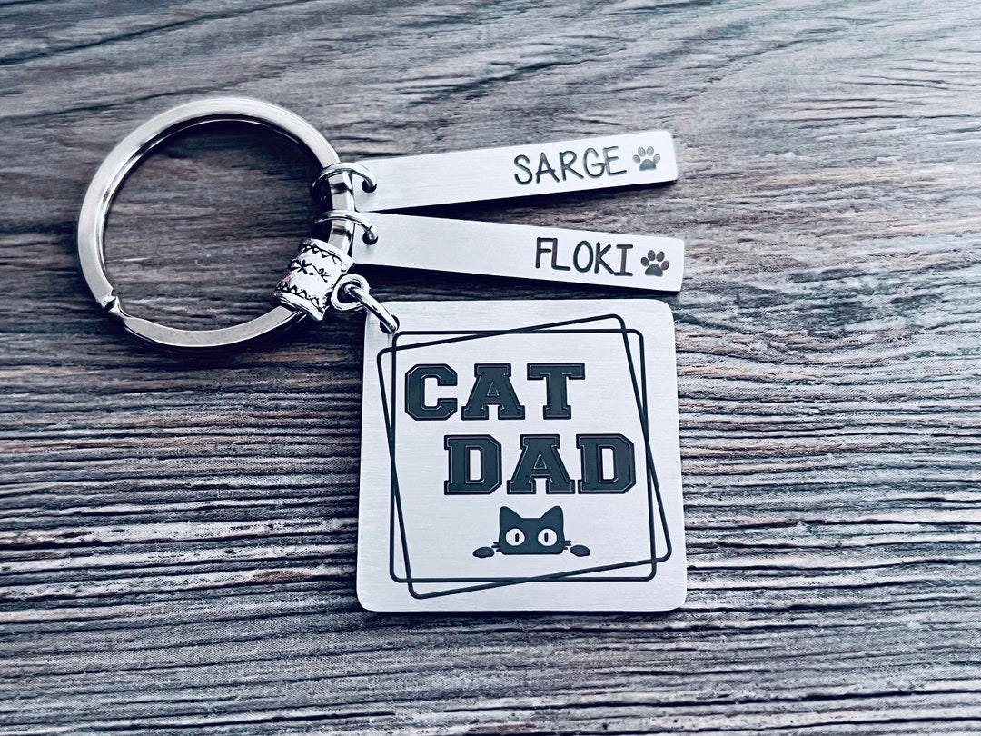 CAT DAD SQUARE Keychain • Cat Dad Gift • Dad Gift • Blessed Dad • Cat ...