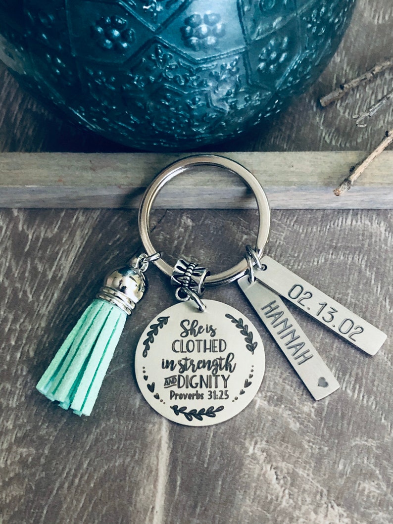 Proverbs 31 Gift Keychain Key Chain • wife gift • mom gift • mother Gift • Mother's Day Gift • She is Clothed with Strength and Dignity image 4