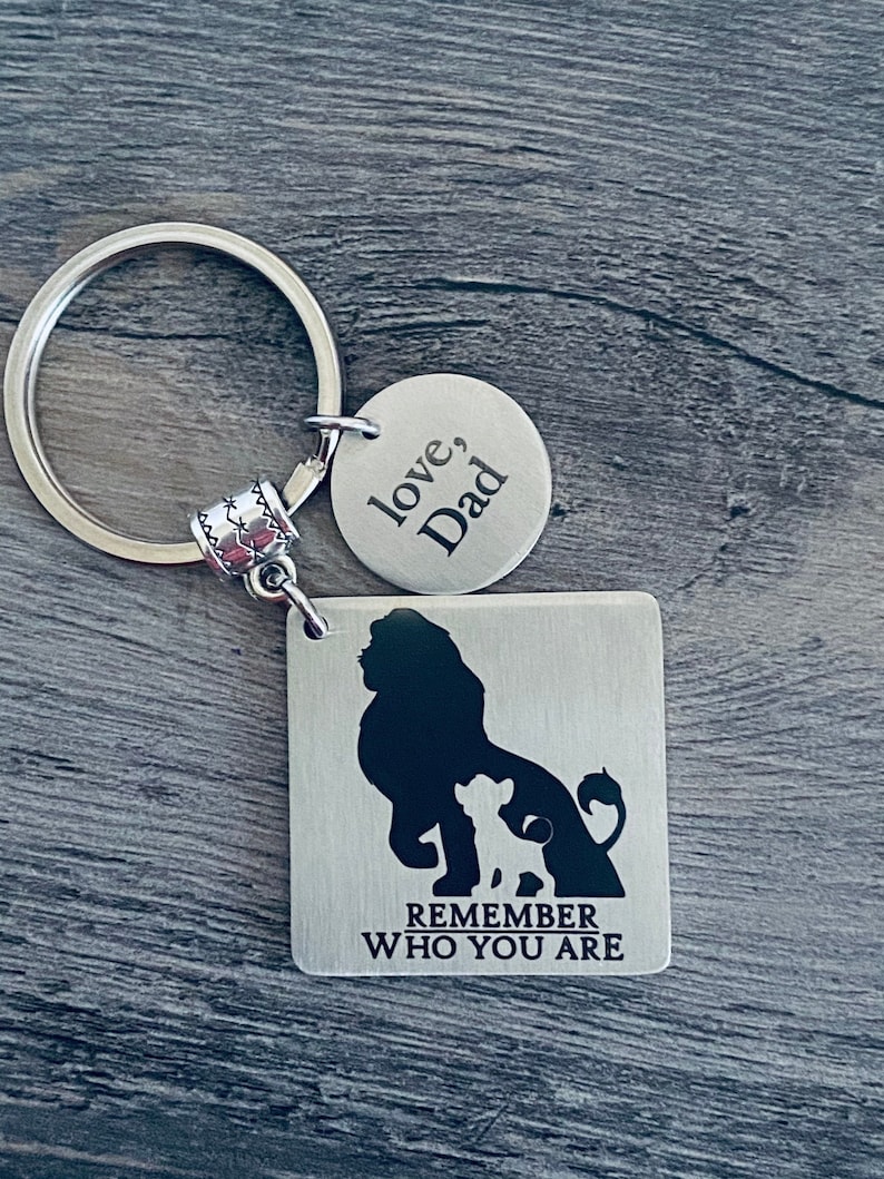 REMEMBER WHO YOU Are Keychain Dad to Son Gift Parent Child Gift Graduation Keychain Lion King Gift Wife Graduation Gift image 1