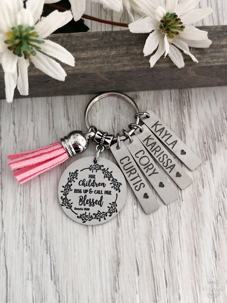 Proverbs 31 Gift Keychain Key Chain • wife gift • mom gift • mother Gift • Mother's Day Gift • Her Children Rise Up And Call Her Blessed image 3