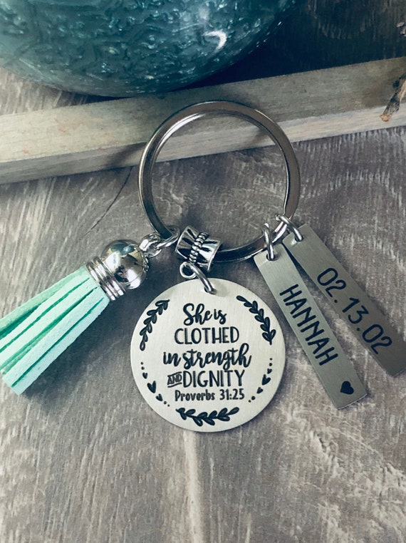 Proverbs 31 Gift Keychain Key Chain • wife gift • mom gift • mother Gift • Mother's Day Gift • She is Clothed with Strength and Dignity