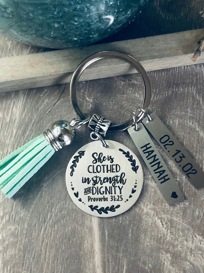 Proverbs 31 Gift Keychain Key Chain • wife gift • mom gift • mother Gift • Mother's Day Gift • She is Clothed with Strength and Dignity image 1