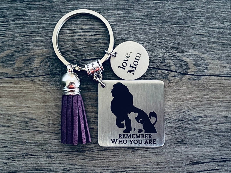 REMEMBER WHO YOU Are Keychain Dad to Son Gift Parent Child Gift Graduation Keychain Lion King Gift Wife Graduation Gift image 3