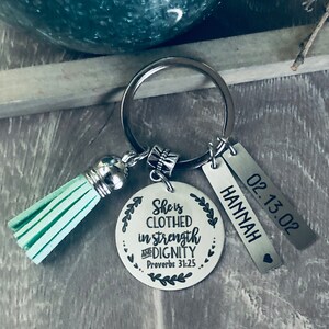 Proverbs 31 Gift Keychain Key Chain • wife gift • mom gift • mother Gift • Mother's Day Gift • She is Clothed with Strength and Dignity image 3