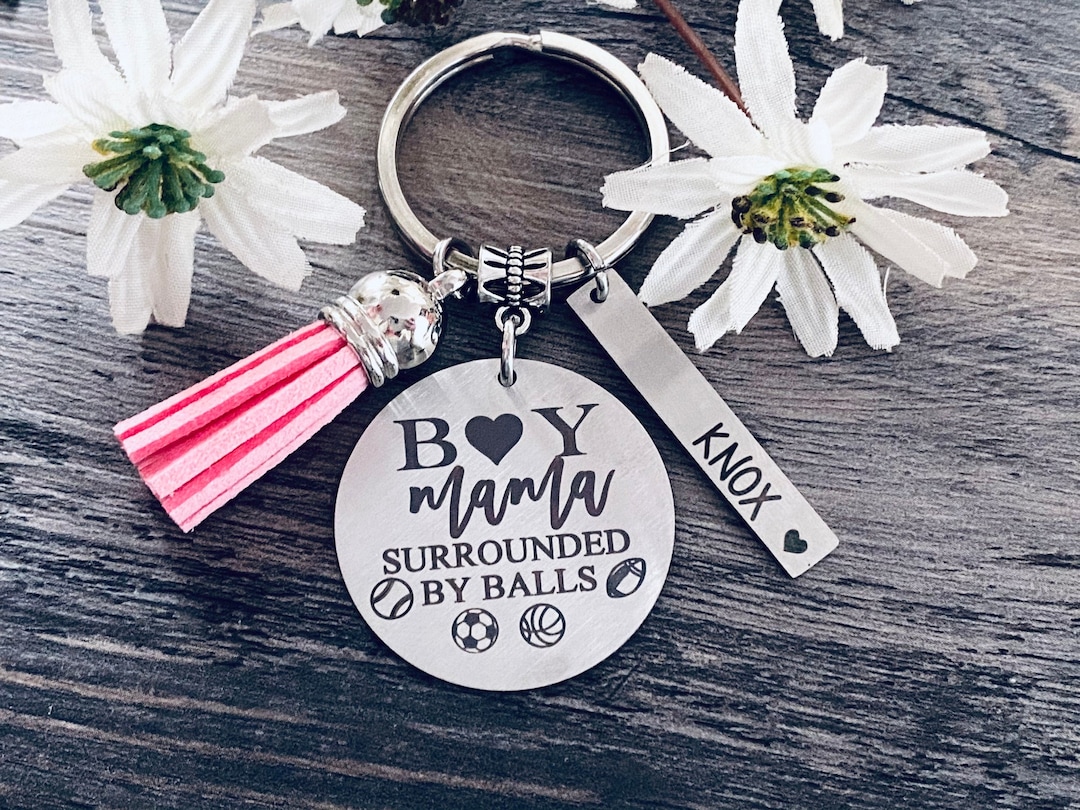 SURROUNDED BY BALLS Boys Mom Keychain Boys Mama Keychain Key Chain Mom