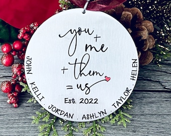 BLENDED FAMILY ORNAMENT You+Me+Them=Us Ornament - Wedding Gift - New Beginnings  Christmas Ornament - Second Chances Ornament - silver gold