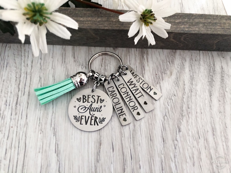 Aunt Gift Keychain Key Chain BEST AUNT EVER 1 Aunt Aunt Gift Favorite Aunt Kids Names Auntie Gift Auntie image 3