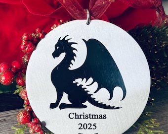 DRAGON ORNAMENT Christmas Gift -  Christmas Gift - Personalized Stainless Steel Metal  - silver or gold