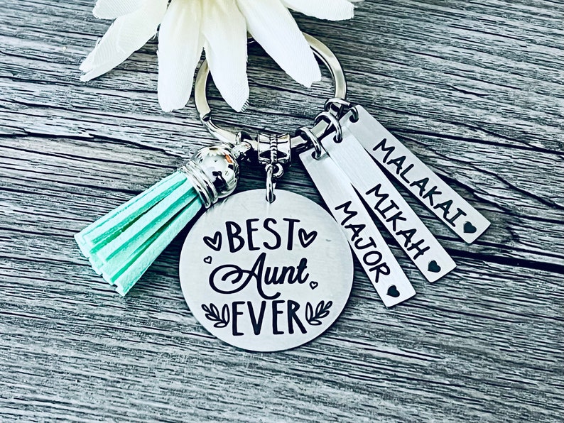 Aunt Gift Keychain Key Chain BEST AUNT EVER 1 Aunt Aunt Gift Favorite Aunt Kids Names Auntie Gift Auntie image 1