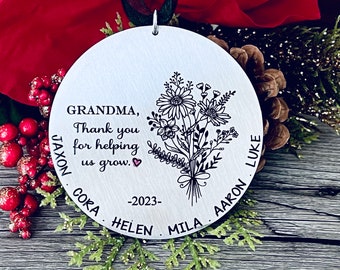 Grandma Ornament - Mom Nana Mimi Mamaw Ornament - Thank You For Helping Us Grow Christmas Ornament - Gift for Mom Grandma - Stainless Steel