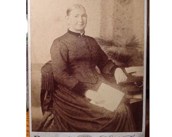 1880s Antique Photograph Cabinet Photo Victorian Lady With a Letter in Fringed Chair Tuscola Illinois Studio