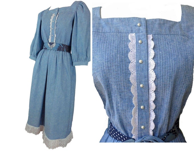 80’s Denim Cottagecore Lace Dress by to be seen main image 1