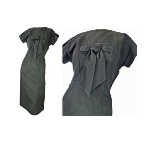 Vintage 1950s Cocktail Dress Black Sheath Designer Label Low Back Laura Lee Originals