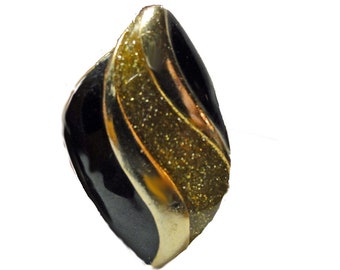 1980s Enamel Statement Earrings: Vintage Gold Tone Glitter Swirls