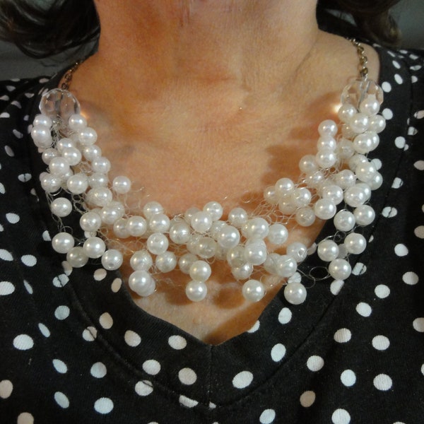 Vintage Floating Faux Pearl Necklace Statement Illusion Necklace Multi-strand
