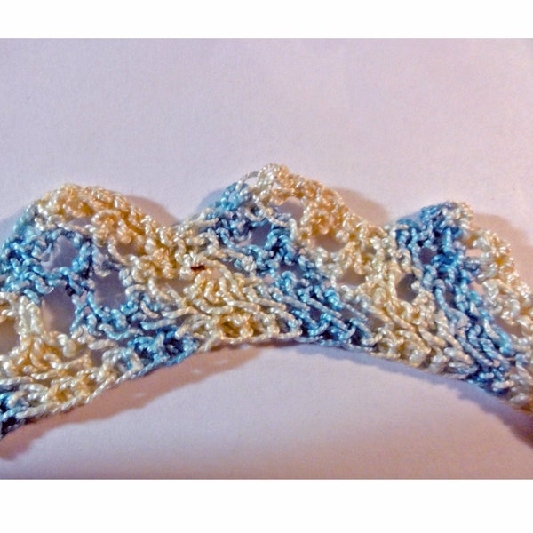 Vintage Handmade Crochet Lace Edging 2 Pieces Blue and White Cotton 44" by 1" Trimming For Linens, Home Decor or Sewing