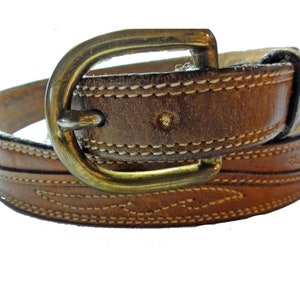 Vintage 1990s Belt Jordache Brown Leather Cowgirl Decorated Western Design