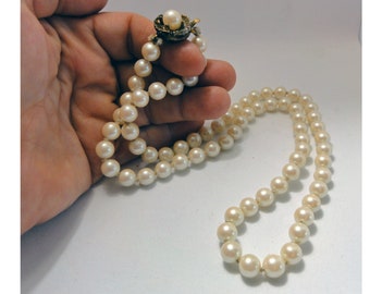 Vintage 1960s Faux Pearl Necklace 24" Long Single Strand Knotted Marked Japan Wedding Bridal Jewelry
