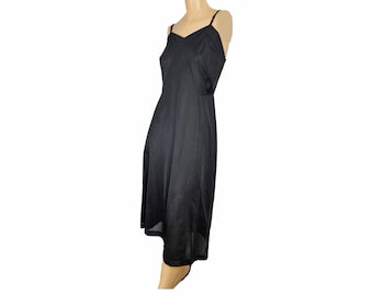 1950s Miss Elaine Black Nylon Full Slip Vintage Bombshell Lingerie 38" Bust Size Large