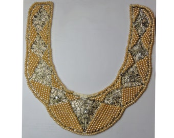 Black Beaded Statement Collar Necklace Vintage 50s 60s Monette of Paris Golden Amber