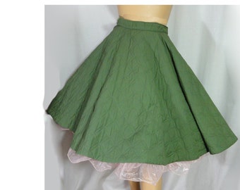 Vintage 1950s Circle Skirt Olive Green Quilted Cotton "Carole Chris California" XXS Child or Junior Size