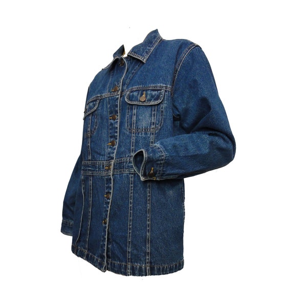 Veste en jean bleu denim vintage des années 1990 Bill Blass Designer Label taille grande veste de corvée de manteau de grange