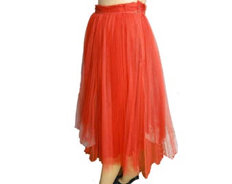 Vintage 50s Skirt Red Tulle Net Petticoat Pin Up Full Circle Skirt Size Small