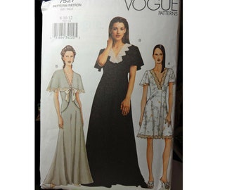 Vintage 1980s Vogue Pattern Bed Jacket & Nightgown or Maxi Dress Uncut 7527 Size 8-12