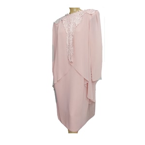 Vintage 1980s Cocktail Gown Pale Pink Lacy Chiffon Dress Layered Shift Ursula of Switzerland