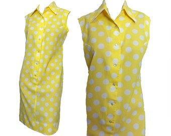 Nelly Don Mod à pois jaunes vintage des années 1960 robe trapèze tunique taille moyenne