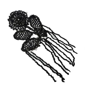 Black Jet Glass Bead Applique Medallion &quot;As Is&quot; Fringed Victorian Mourning Antique Trim