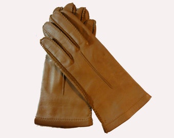 Vintage 1960s Ladies Beige Leather Gloves Genuine Deerskin Sta-Soft Brand Size Medium
