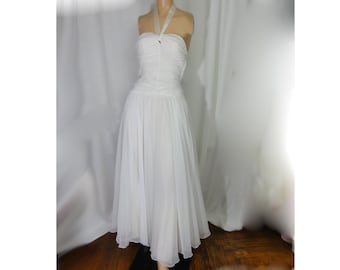 Vintage 1950s Prom Dress Wedding Gown Ballgown White Sheer Chiffon Formal Size Extra Small