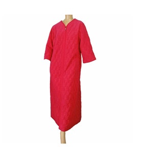 Vintage 1960s Robe Fuchsia Hot Pink Quilted Velour Evelyn Pearson Housecoat Bathrobe Zipper Front