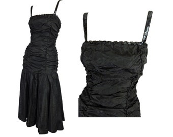1980s Party Dress Vintage Gunne Sax Prom Gown Black Watered Taffeta Sequins