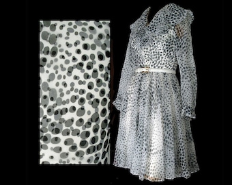 Vestido de fiesta de jardín vintage de Jack Bryan, años 60, con volantes transparentes y estampado en blanco y negro