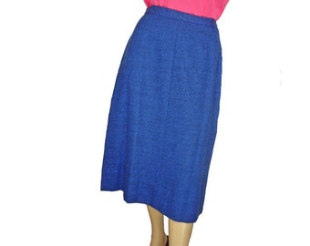 Vintage 1950s Skirt Blue Wool Secretary Schoolgirl Pencil Skirt Size Medium