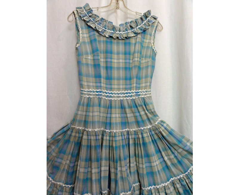 Vintage 60s Square Dance Dress Baby Blue Plaid Cotton Cowgirl - Etsy