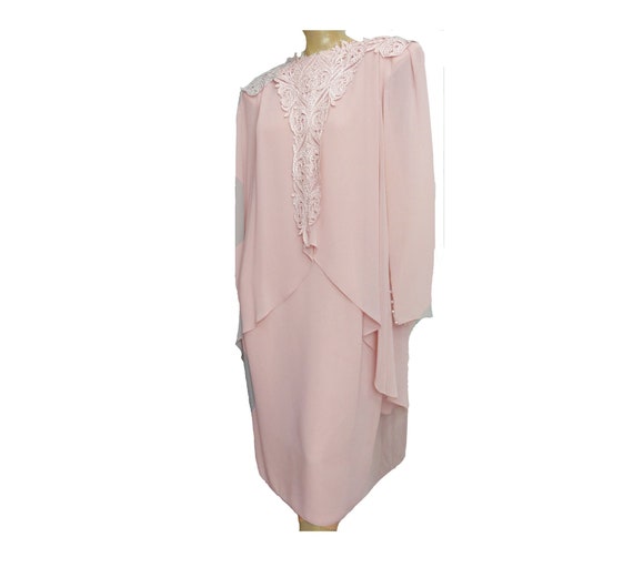 Vintage 1980s Cocktail Gown Pale Pink Lacy Chiffo… - image 2