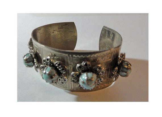 Vintage 1950s Cuff Bracelet Faux Turquoise Southw… - image 5