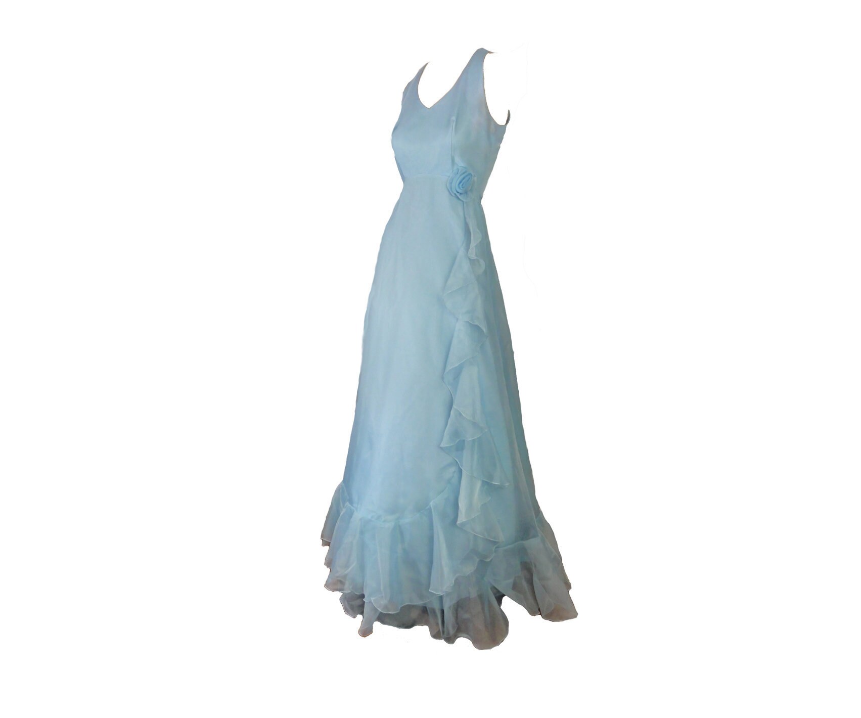 Vintage 70s Formal Baby Blue Prom Dress 