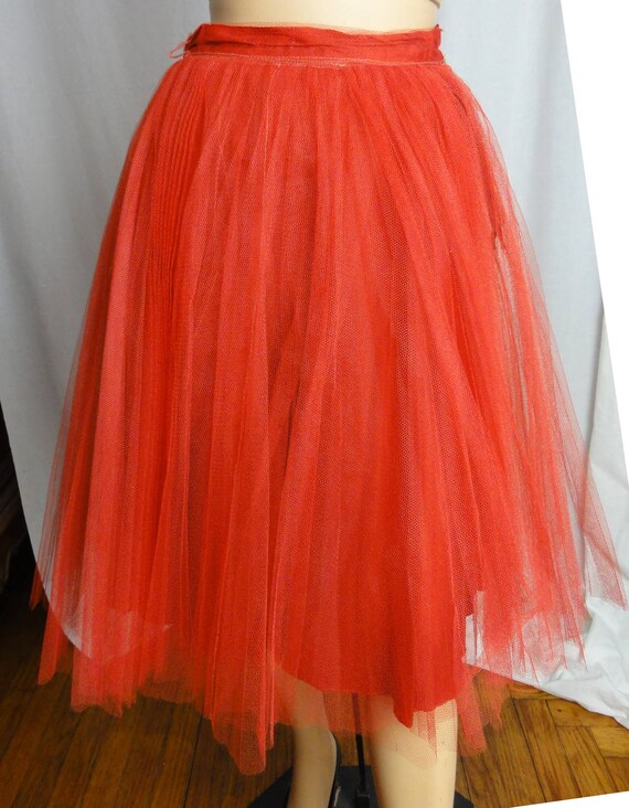 Vintage 1950s Skirt Full Circle Red Tulle Net Pet… - image 3