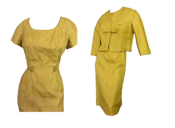 Cocktail Dress Suit Vintage 1960s Sheath and Crop… - image 1